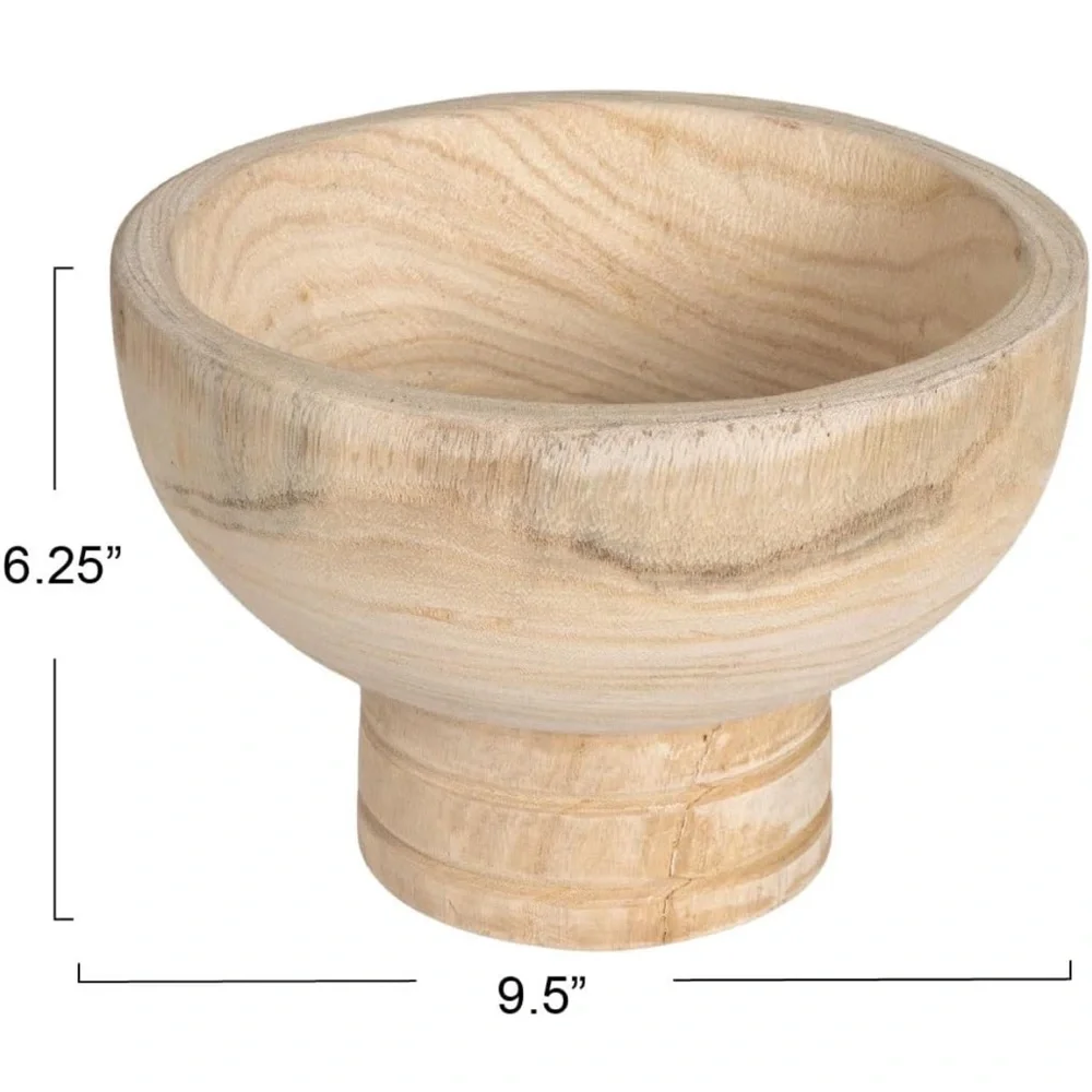 CREATIVE CO-OP NWT paulownia wood pedestal bowl -natural 6.25”x9.5